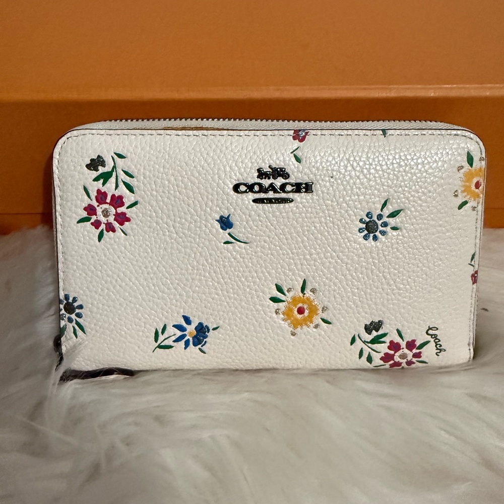 Coach accordion zip floral print wallet